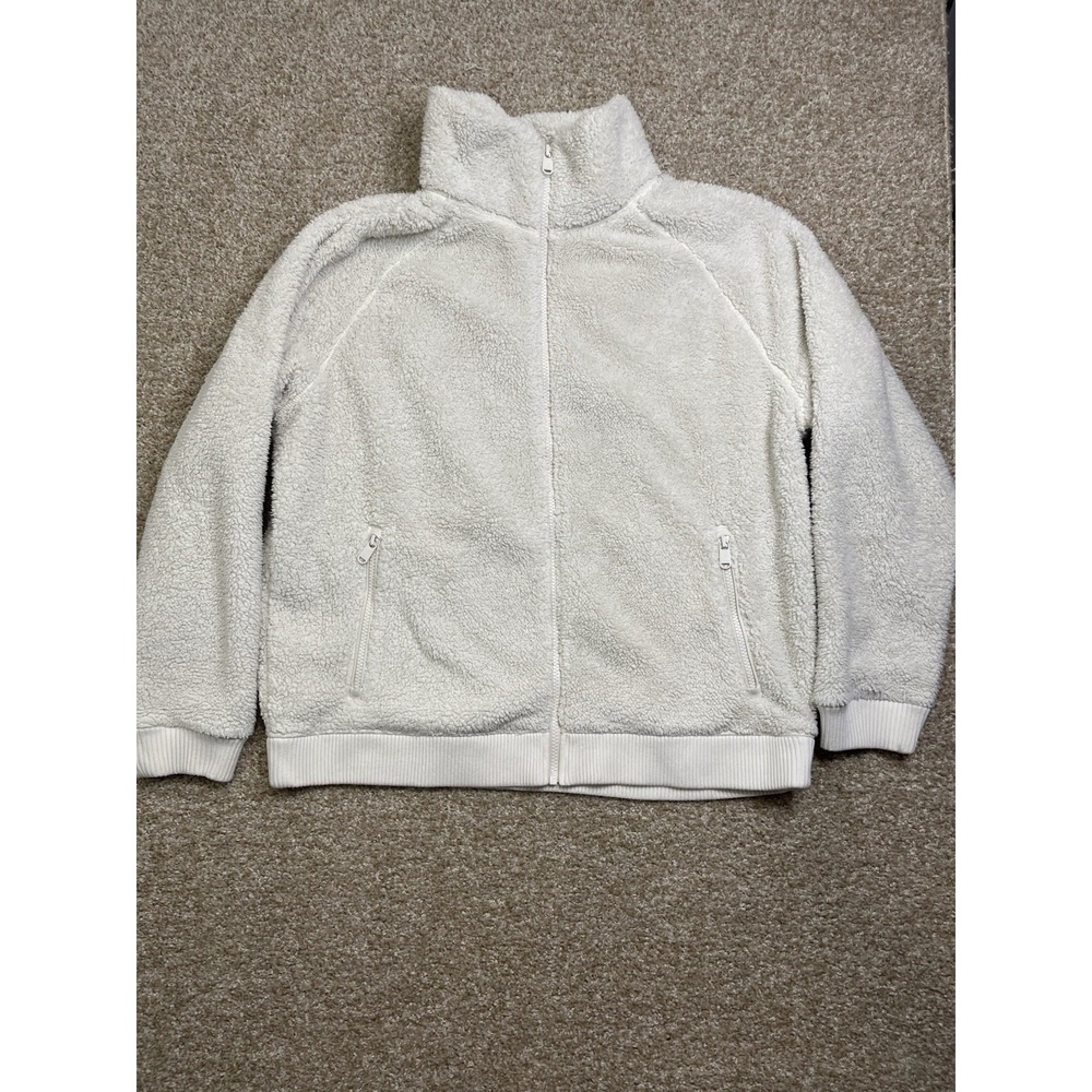 Athleta Jacket Womens Large Beige Sherpa Fleece Full Zip Pockets